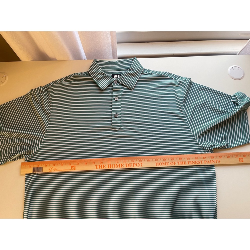 Footjoy FJ Mens Golf Polo Shirt Green‎ White Stripe Performance Polo Large L - Picture 6 of 6